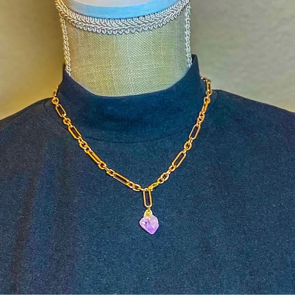 Natural Amethyst Crystal on Gold Toned Chain by Origami Owl Boho Style Necklace - Picture 1 of 3